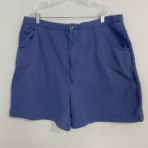 Vintage Orvis Shorts Blue Knit Fabric Athletic Stretch Button Zip Pocket Sz XL